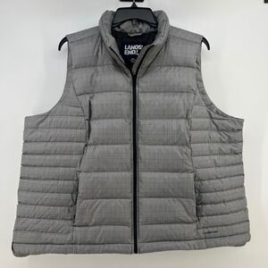 Lands End Womens 2X Puffer Vest Black‎ White Houndstooth Down Insulated Quilted